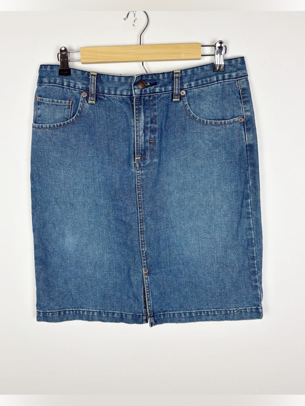 Lee Denim Skirt One True Fit Size 9/10 Blue Jean Front Slit